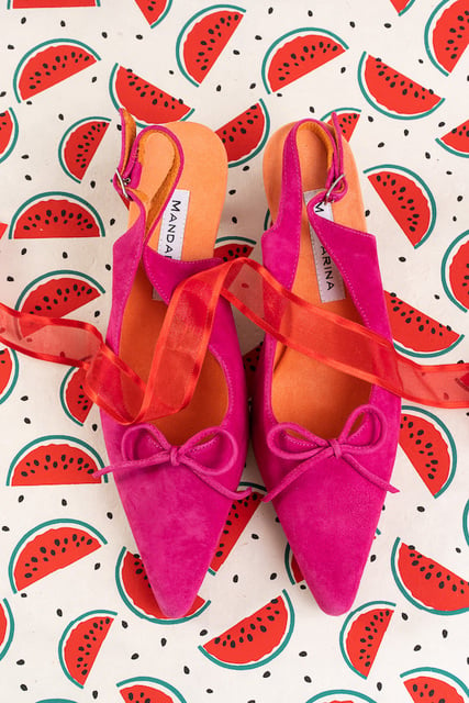 bright pink suede kitten heel shoes