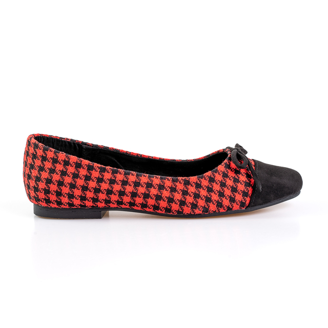 red and black houndstooth ballet pumps