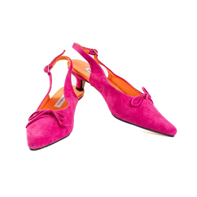 hot pink suede kitten heel slingback shoes Thumbnail
