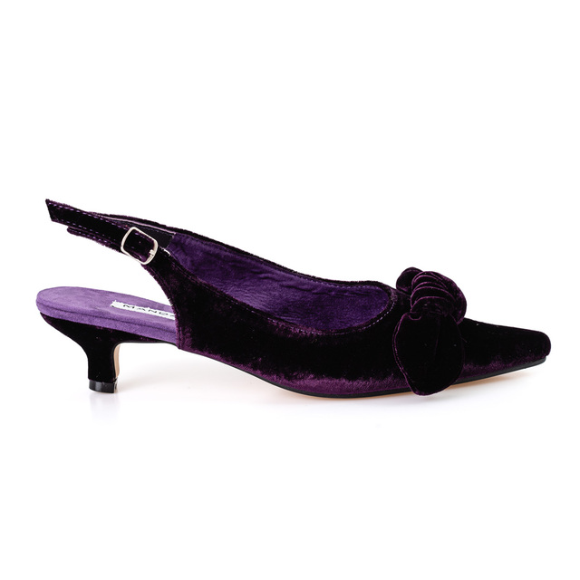 purple velvet slingback shoes