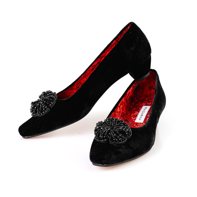 black velvet mid heel court shoes  Thumbnail