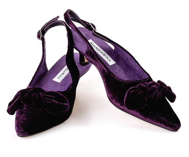 purple velvet slingback evening shoes Thumbnail
