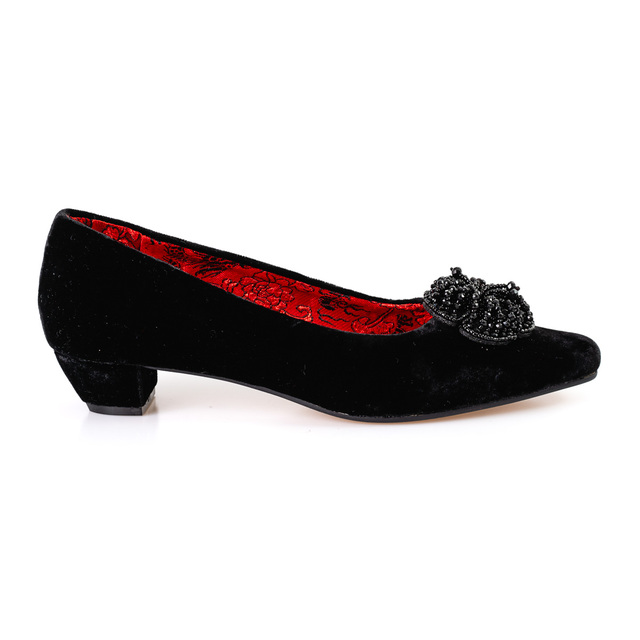 black velvet low heeled court shoes with sparkly buckle Thumbnail