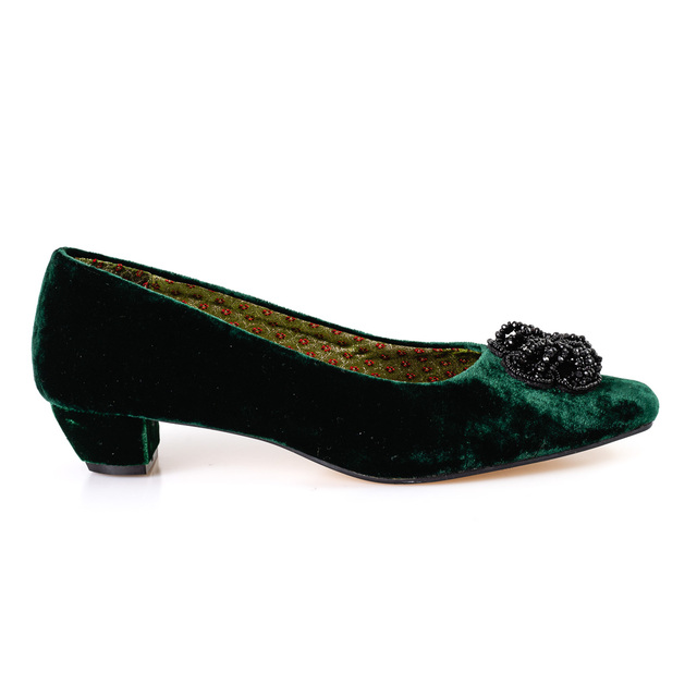 green velvet mid heel court shoes Thumbnail