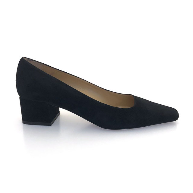 black suede block heel court shoes Thumbnail