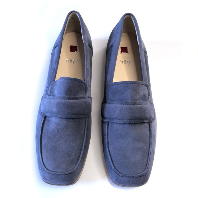 denim blue suede loafers