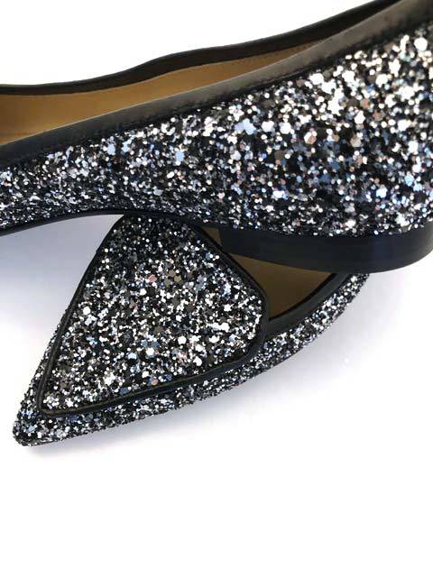 flat silver glitter party shoes