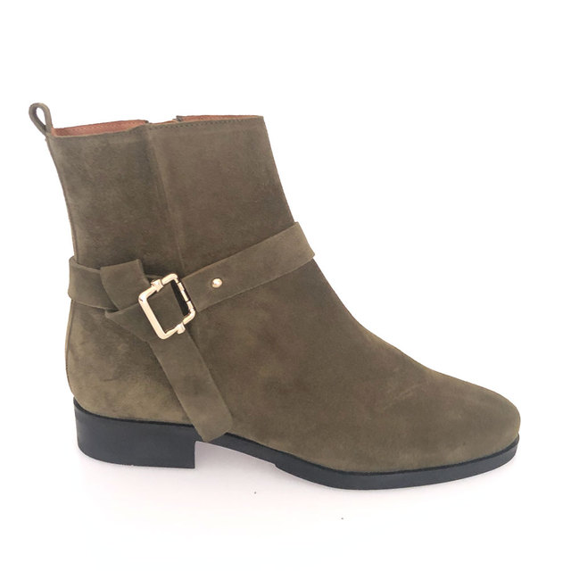 Khaki green suede ankle boots  Thumbnail