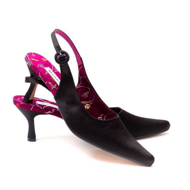 black satin slingback evening shoes