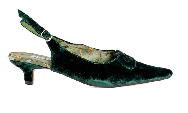 green velvet kitten heel shoes  Thumbnail