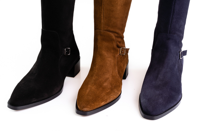 brown black and navy long suede boots