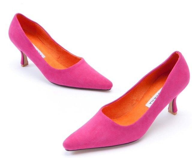 pink suede court shoes