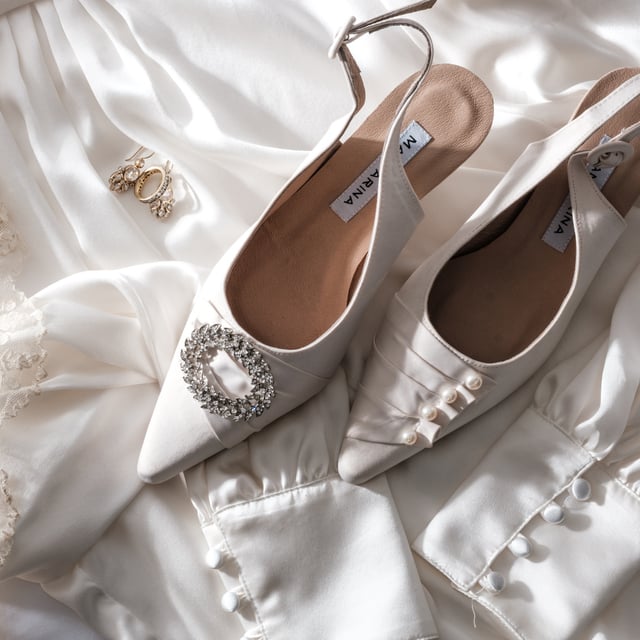 Pearl & Satin Trim Kitten Heel Wedding Shoes