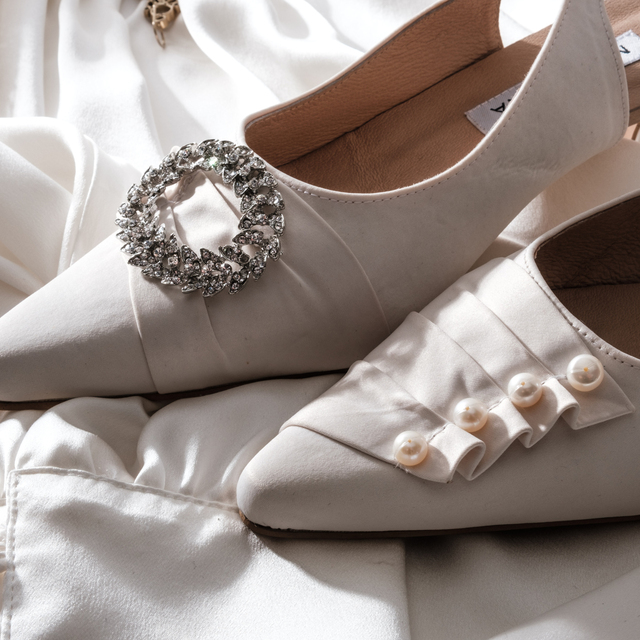Pearl & Satin Trim Kitten Heel Wedding Shoes