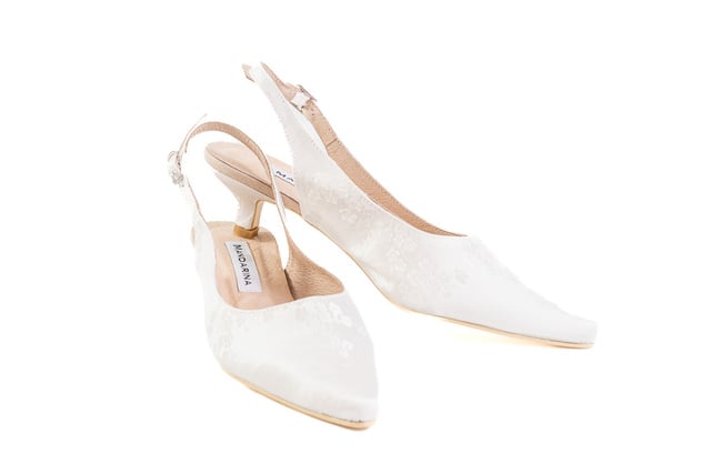 white satin slingback wedding shoes Thumbnail