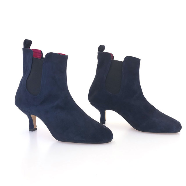 John Lewis Oaklee Stretch Suede Block Heel Ankle Boots, Navy at John Lewis  & Partners