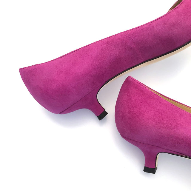 Magenta pink suede kitten heel court shoes Thumbnail