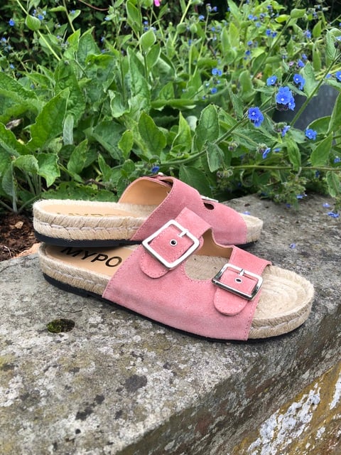 Two Strap Sandals in Dusky Pink Suede
