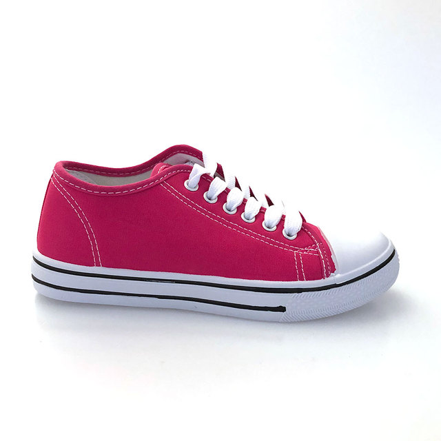 pink canvas lace up sneakers Thumbnail