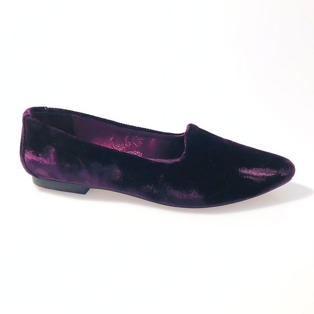 Purple velvet loafer style flat shoes Thumbnail
