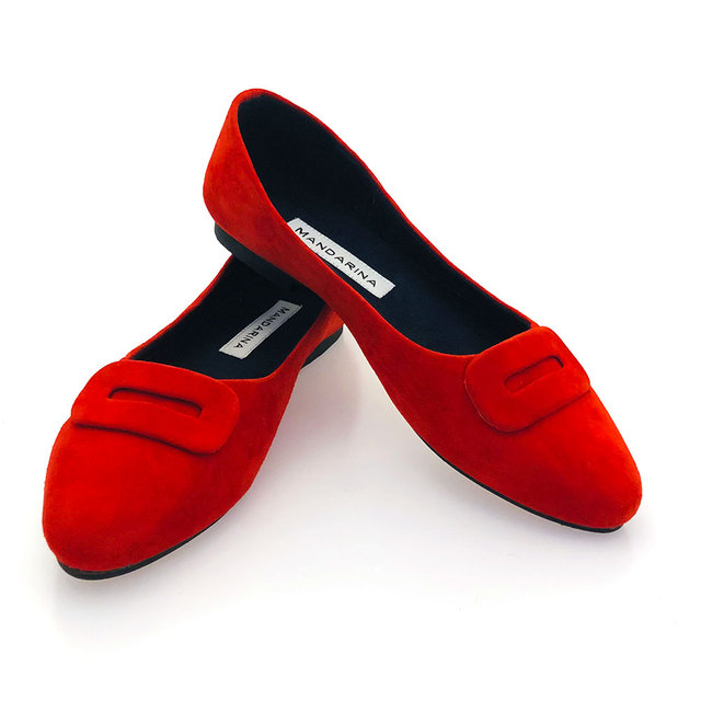 red suede flat pumps Thumbnail