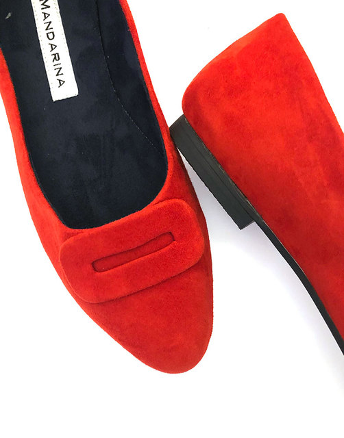Red suede flat shoes on sale