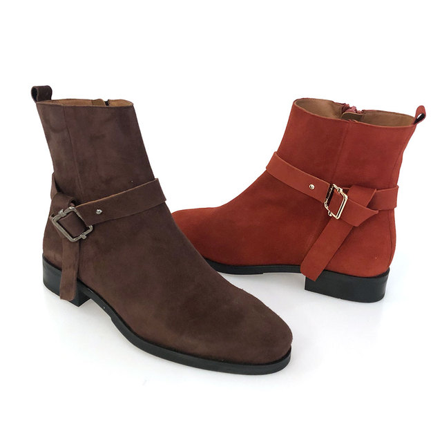 suede flat ankle boots with strap Thumbnail