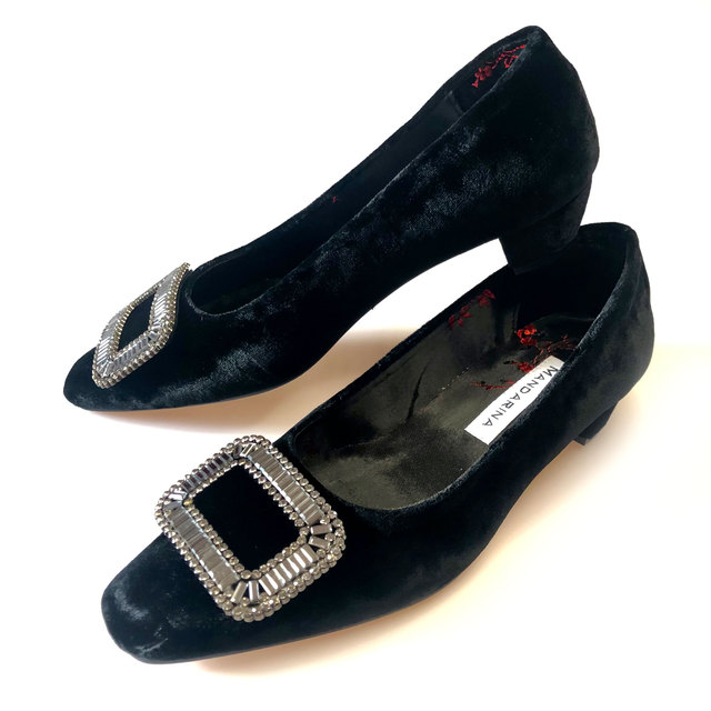 black velvet mid-heel court shoes