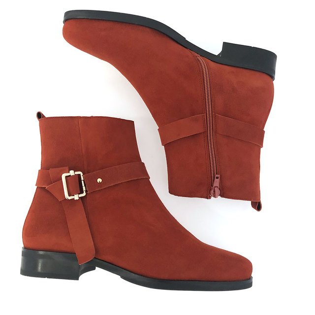 Brown Suede Flat Ankle Boots with Strap Mandarina Shoes