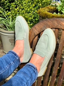 pale green suede loafers