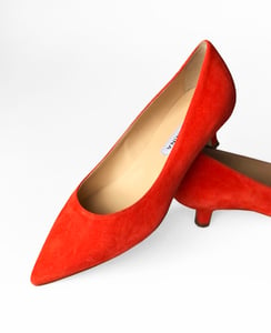 coral suede court shoes