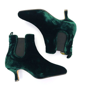 green velvet kitten heel ankle boots