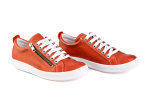 red leather sneakers with zip