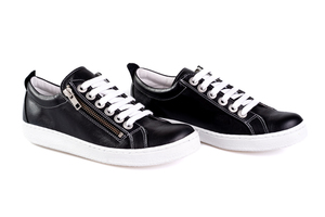 black leather trainers with zip