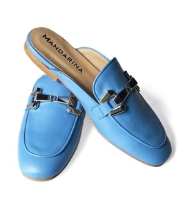 blue leather mules 