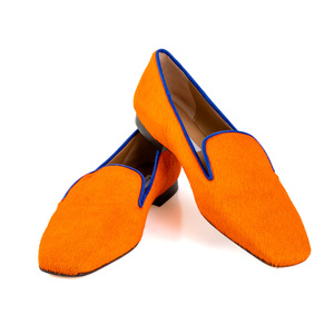 Orange pony hair loafers