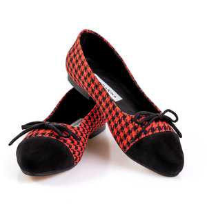 red and black houndstooth ballet pumps