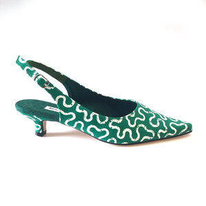green and white slingback shoes