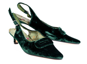 green velvet kitten heel slingback shoes