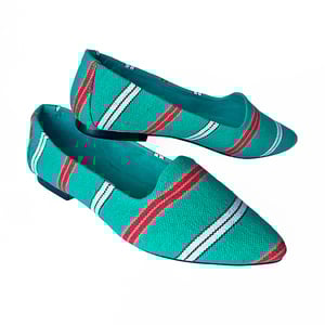 green patterned striped flat shoes