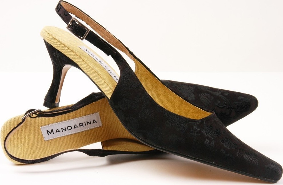 Bella Black Brocade Slingbacks