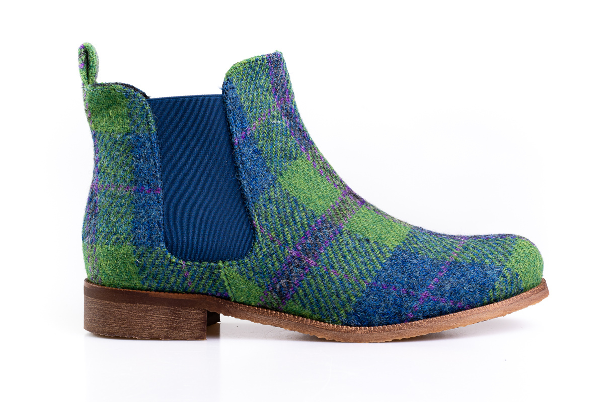 Green Check Tweed Chelsea Boots
