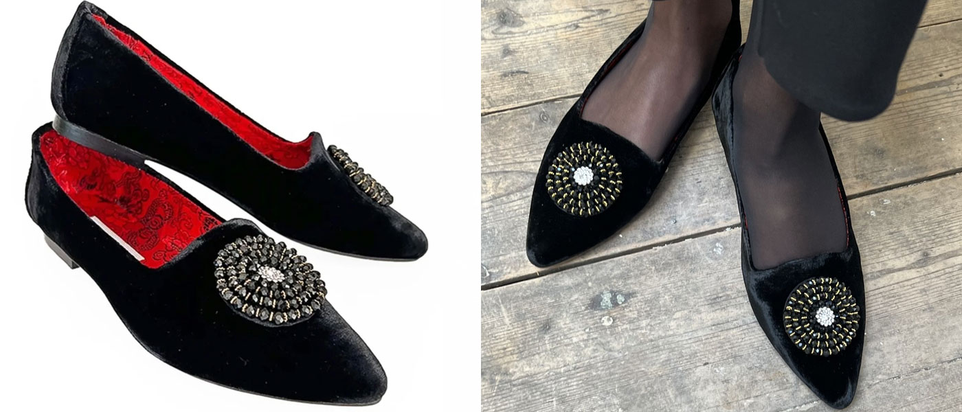 Black Flat Velvet Shoes