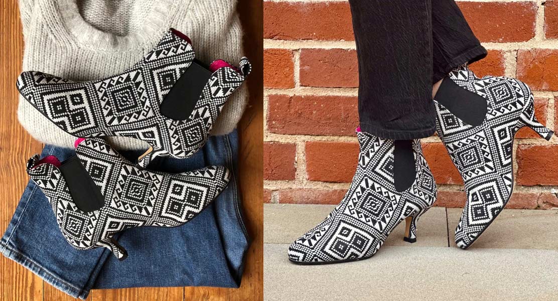 Black and White Patterned Pixie Boots