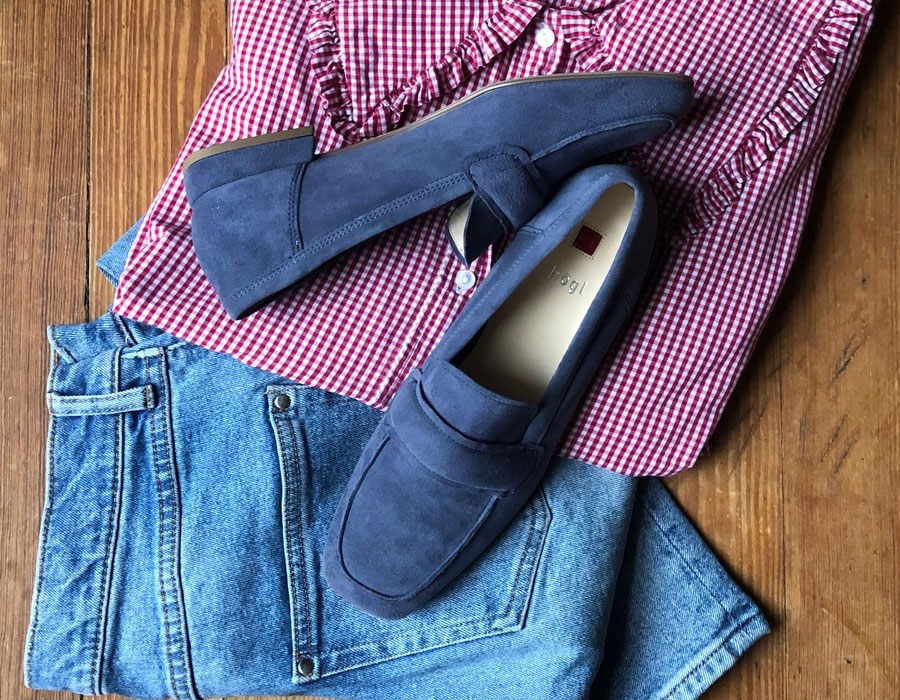 Blue Suede Penny Loafers