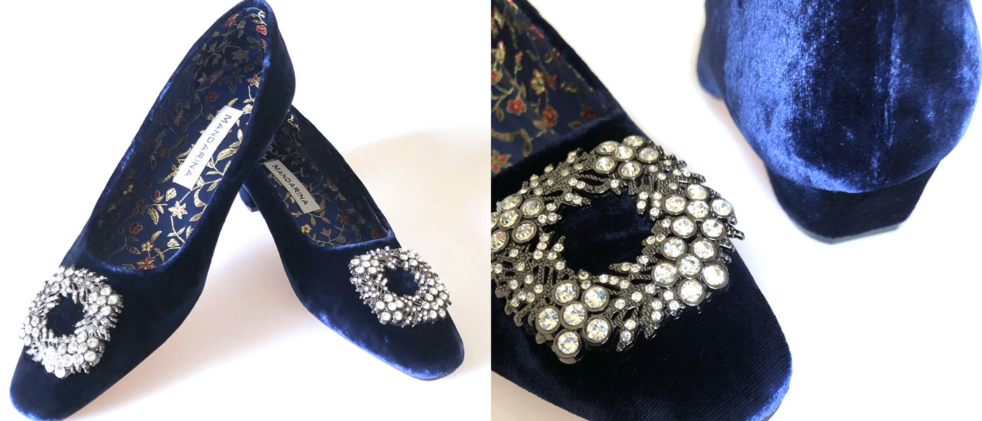 Blue Velvet Court Shoes