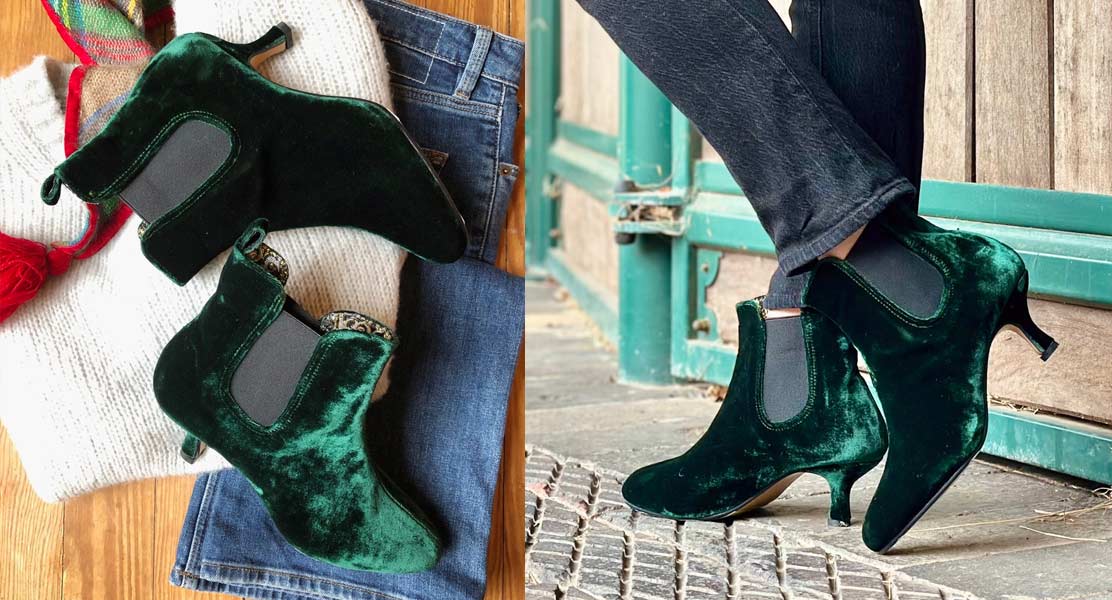 Green Velvet Pixie Boots