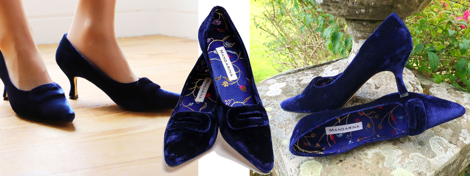 Navy Velvet Court Shoes