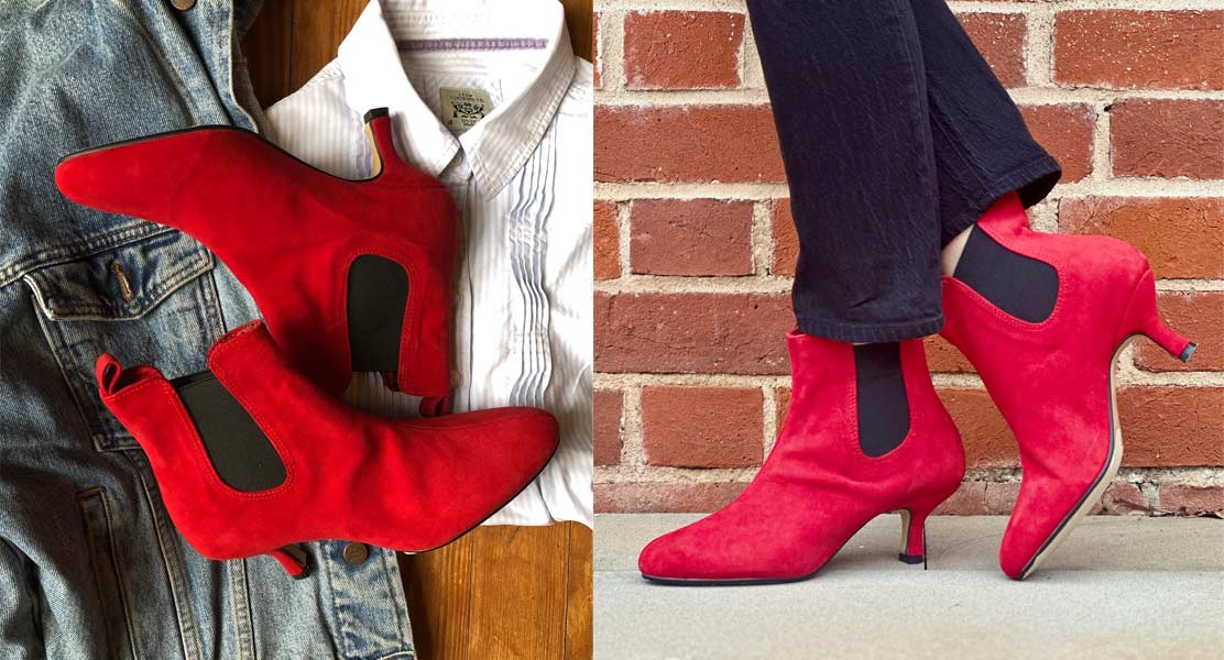 Red Suede Pixie Boots 